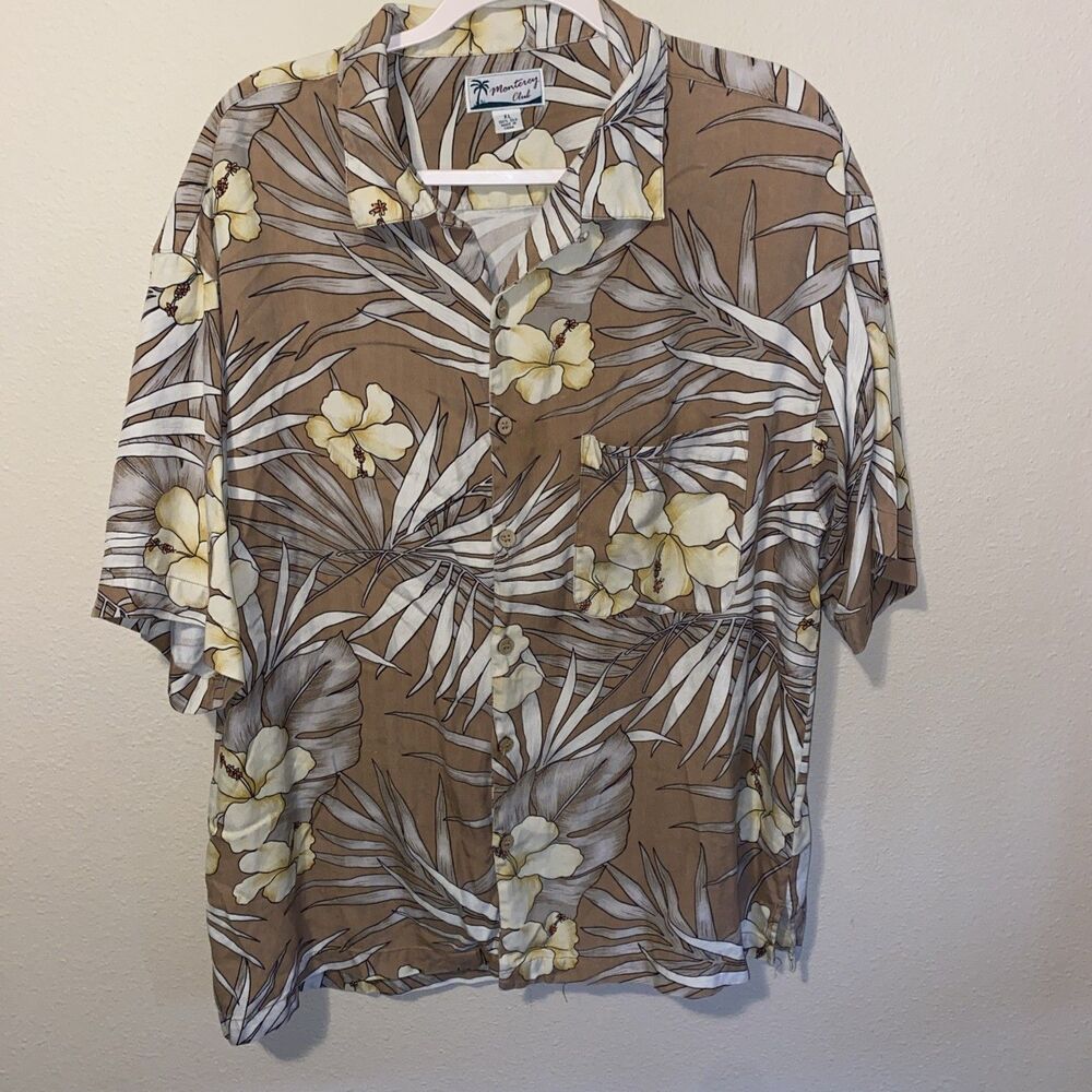 Monterey Club Men’s Button Down Silk Shirt Pink Floral